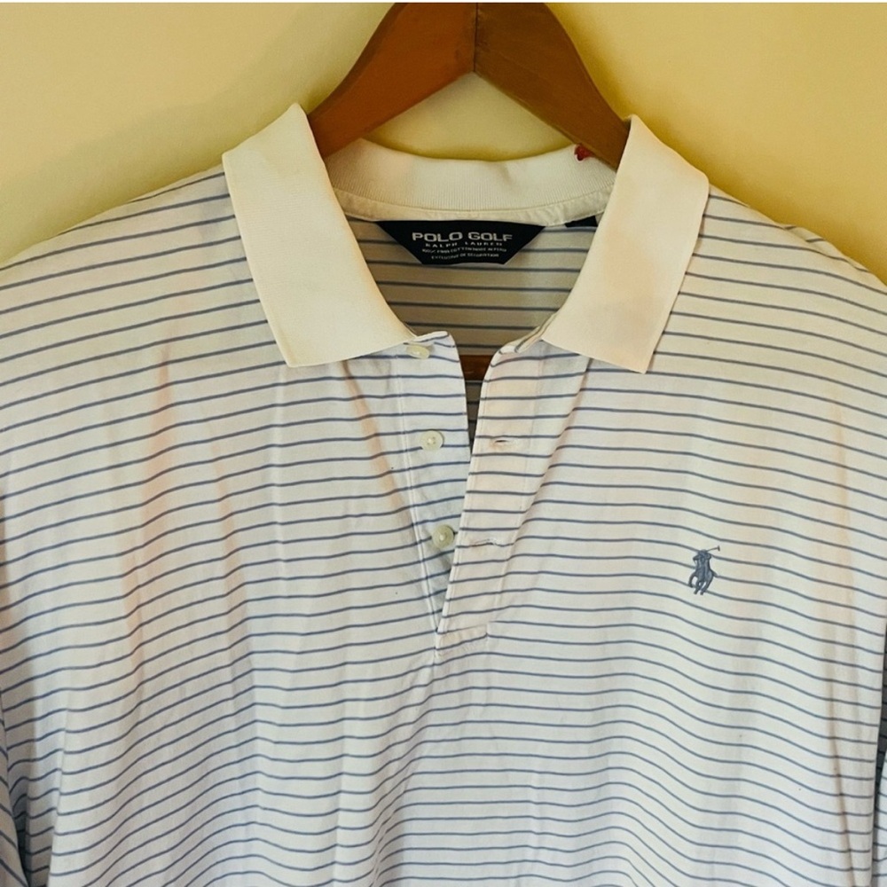 Polo Golf Size XL Ralph Lauren White Blue Stripe Pima Cotton Polo